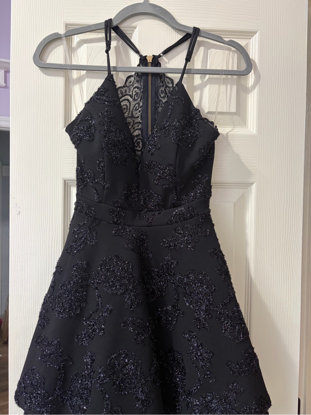 Elegant Black Beaded Halter Party Dress